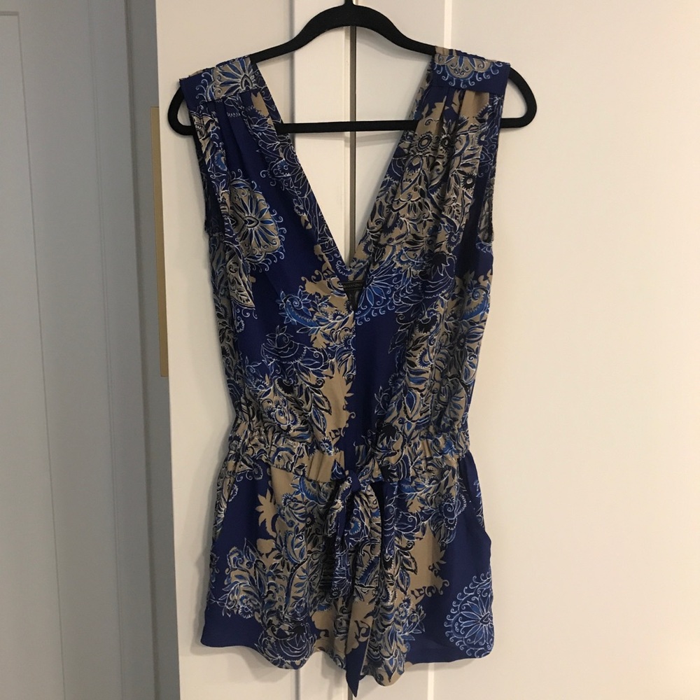 BCBGMAXAZRIA Blue and Tan Romper